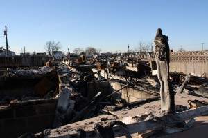 Figure 1. Damage following the fires in Breezy Point.  Looking north from the area of origin.