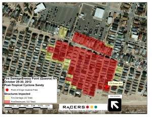Figure 2: left) Map of fire limits in Breezy Point; 